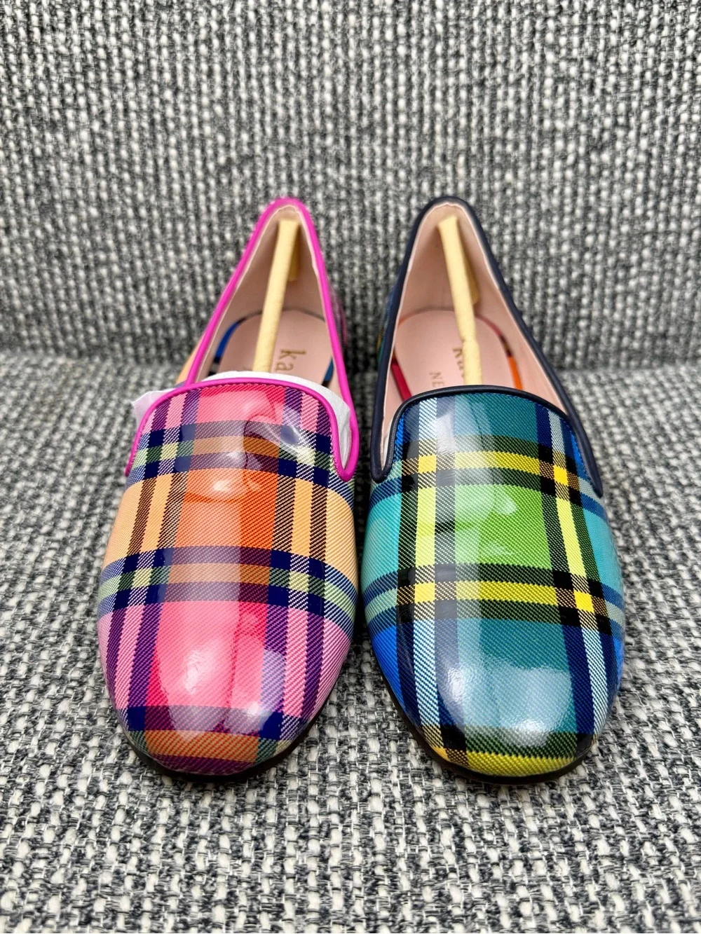 Kate Spade Lounge Grand Plaid Loafers KJ188 Multi Mismatch Flats 6.5 B